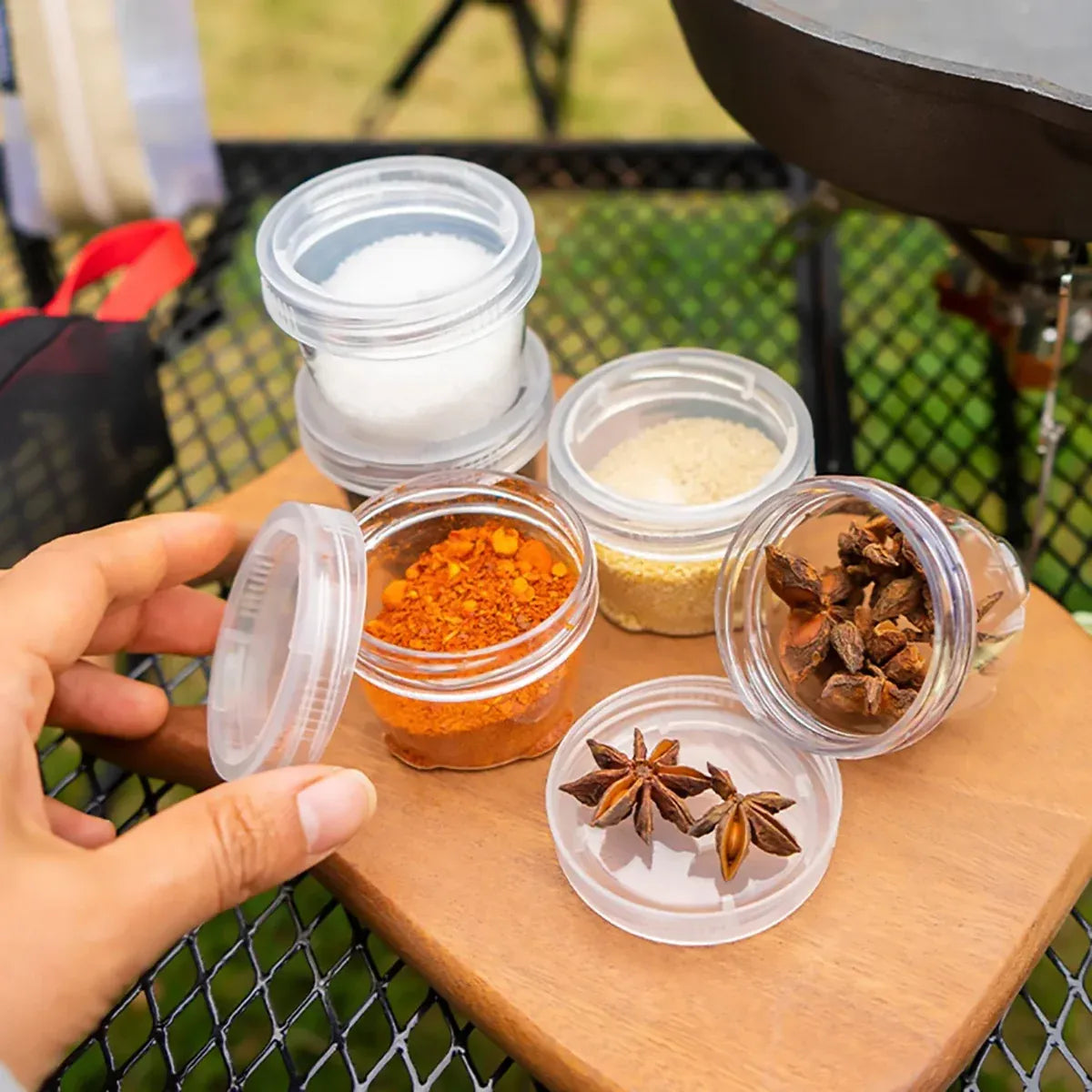 5PCS Outdoor Camping Spice Container Set Travel BBQ Seasoning Storage Box Use - Black