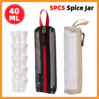 5PCS Outdoor Camping Spice Container Set Travel BBQ Seasoning Storage Box Use - Black