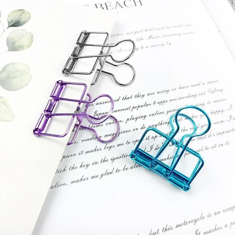 Solid Color Hollow Out Swallowtail Metal Binder Bookmark Clips Office Supplies - Purple