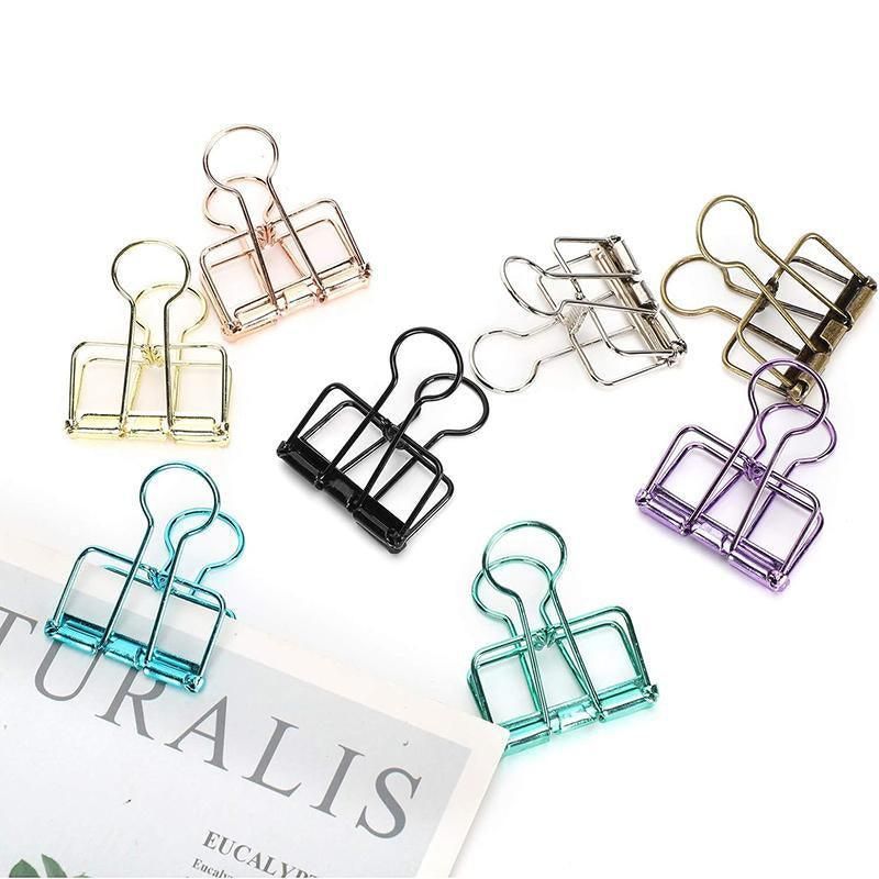 Solid Color Hollow Out Swallowtail Metal Binder Bookmark Clips Office Supplies - Rose Gold