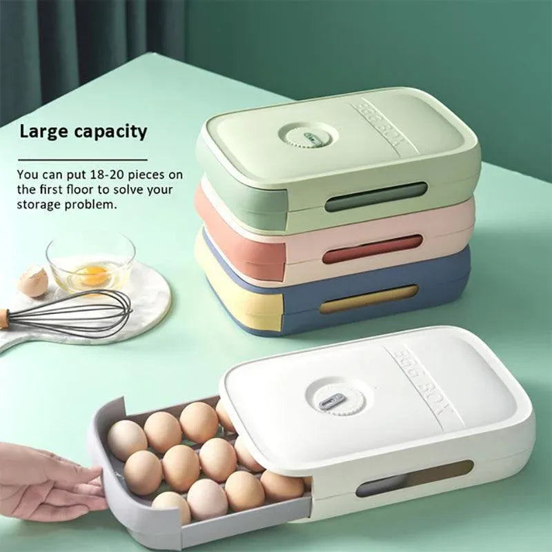 Drawer Type Eggs Tray Fruit Storage Box Kitchen Stacking Holder Food Container - Pink