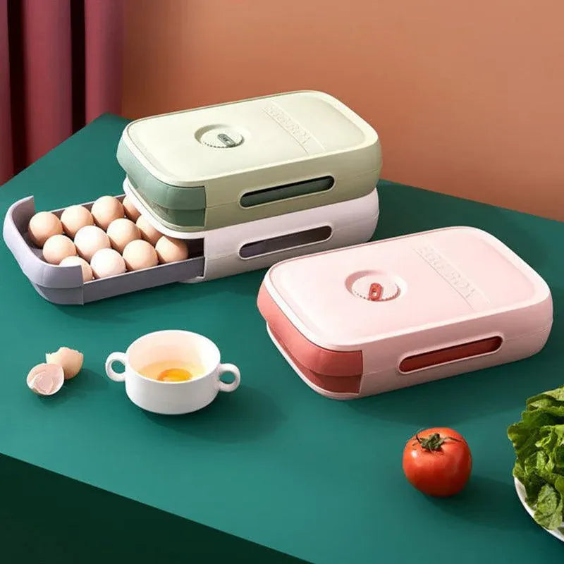 Drawer Type Eggs Tray Fruit Storage Box Kitchen Stacking Holder Food Container - Pink