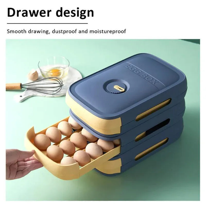 Drawer Type Eggs Tray Fruit Storage Box Kitchen Stacking Holder Food Container - White