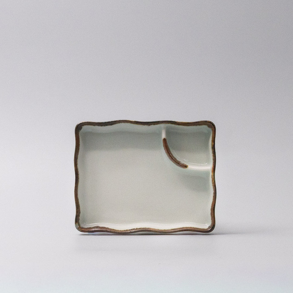 Sushi Plate Inbuilt Sauce Dish 15cm Tenmokku Edge Design