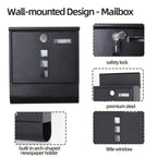 Lockable Mailbox Wall Mounted Mail Letter Post Box with Newspaper Holder Rack