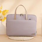 Beige Chic Padded Laptop Bag for 15.6-Inch Notebooks - Versatile Shoulder Briefcase with Trolley Strap