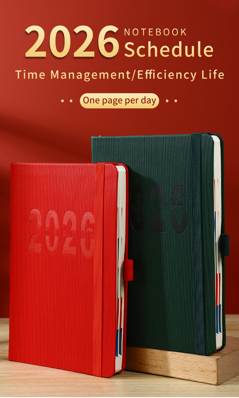 Red 2026 A5 English Daily Planner Notebook 365-Day Schedule Book for Monthly & Annual Planning
