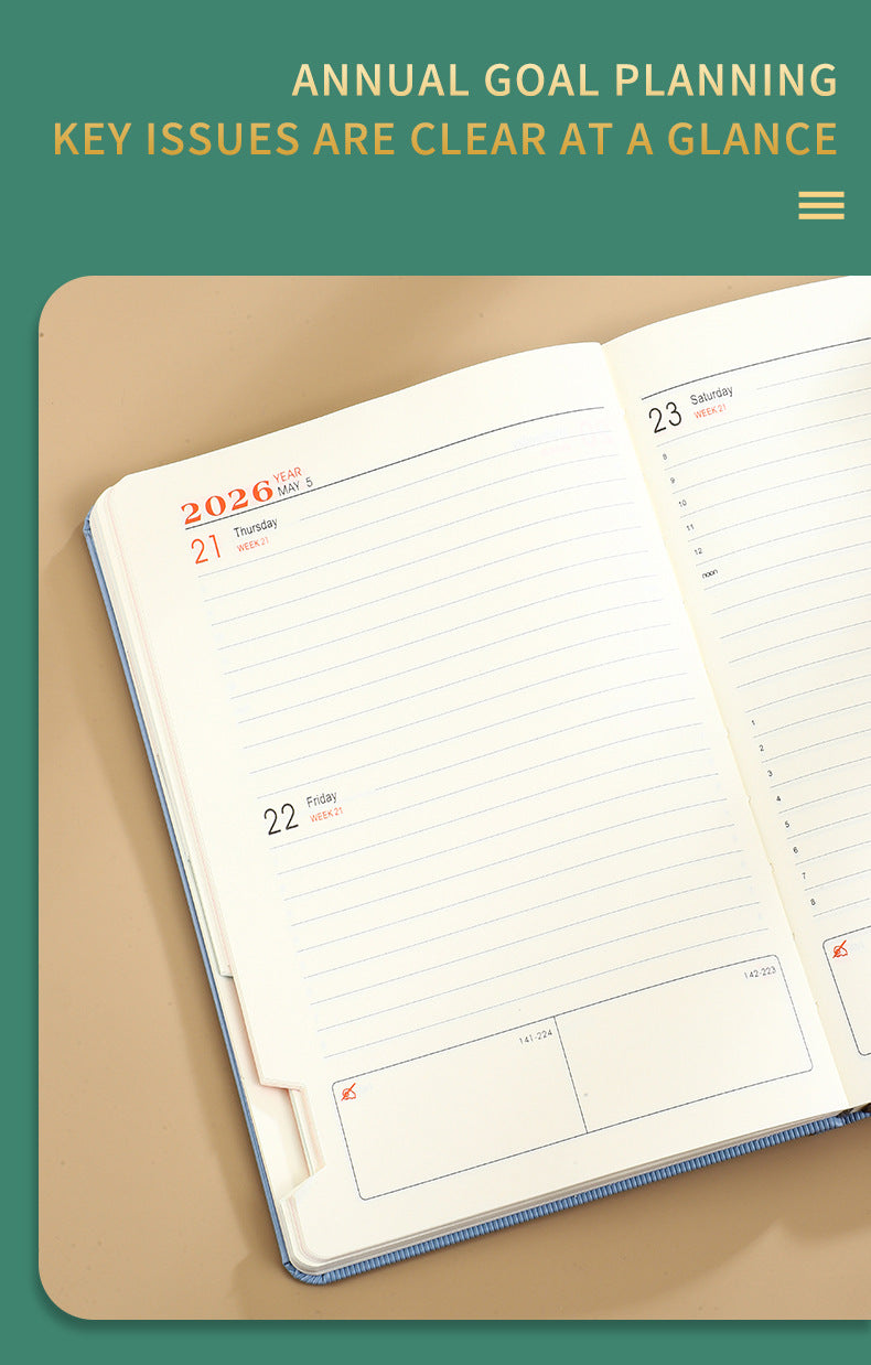 Red 2026 A5 English Daily Planner Notebook 365-Day Schedule Book for Monthly & Annual Planning