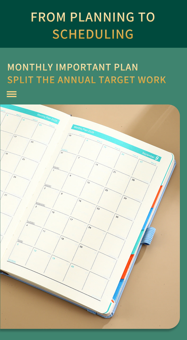 Blue 2026 A5 English Daily Planner Notebook 365-Day Schedule Book for Monthly & Annual Planning