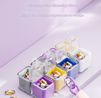 Purple 8-Grid Magic Cube Pill Box with Lanyard - Portable Weekly Sealed Tablet Organizer & Dispenser