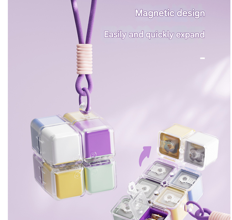 Green 8-Grid Magic Cube Pill Box with Lanyard - Portable Weekly Sealed Tablet Organizer & Dispenser