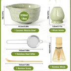 5-Piece Ceramic Matcha Tool Set - Spouted Bowl, Whisk, Holder, Sifter & Scoop for Japanese Matcha Tea Ceremony