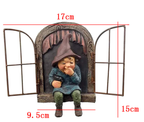 Mouth-Covering Little Man Climbing Window Gnome Figurine - Resin Craft Ornament, Garden Cartoon Statue Decoration
