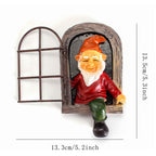 Green-clad White-bearded Old Man Climbing Window Gnome Figurine - Resin Craft Ornament, Garden Cartoon Statue Decoration