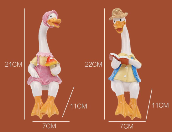 Garden Cartoon Reading Duck Couple Figurines - Outdoor Courtyard, Villa, Farm Landscape Decor Crafts