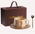 Brown Tulip Elegant Ceramic Coffee Cup & Saucer Set - Couples Gift Box, Premium Wedding & Bridesmaid Favor, High-End Exquisite Design