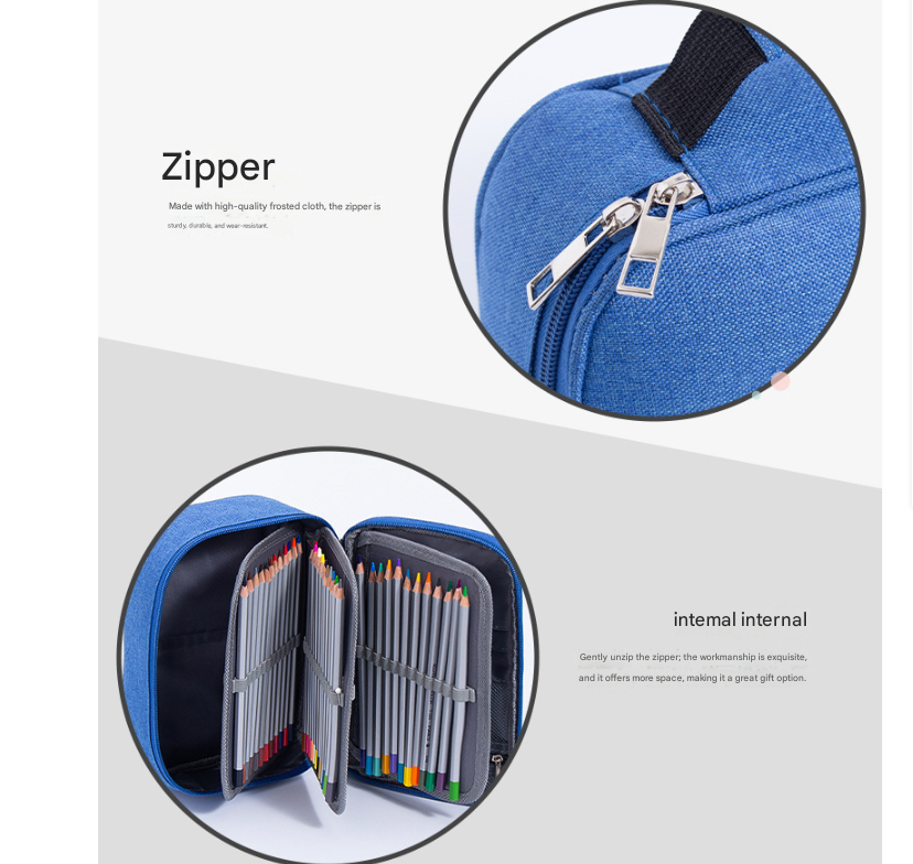 Blue Large Capacity 72-Slot Pencil Case - Multi-functional Oxford Cloth Storage for Students, Artists & Stationery (23x7x16 cm, 228g)
