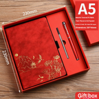 Green A5 Premium Notebook Gift Set with Pen - PU Leather Journal with Gold Oriental Art - 200 Pages Business Diary & Corporate Gift Box (Lotus & Crane Design)