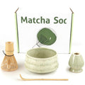 Matcha Color Ceremony 4-Piece Matcha Ceramic Tool Set - Gift Box with Whisk (Chasen), Whisk Holder (Chasen Kuse-Naoshi), Bowl, and Scoop