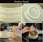 Green Ceremony 4-Piece Matcha Ceramic Tool Set - Gift Box with Whisk (Chasen), Whisk Holder (Chasen Kuse-Naoshi), Bowl, and Scoop