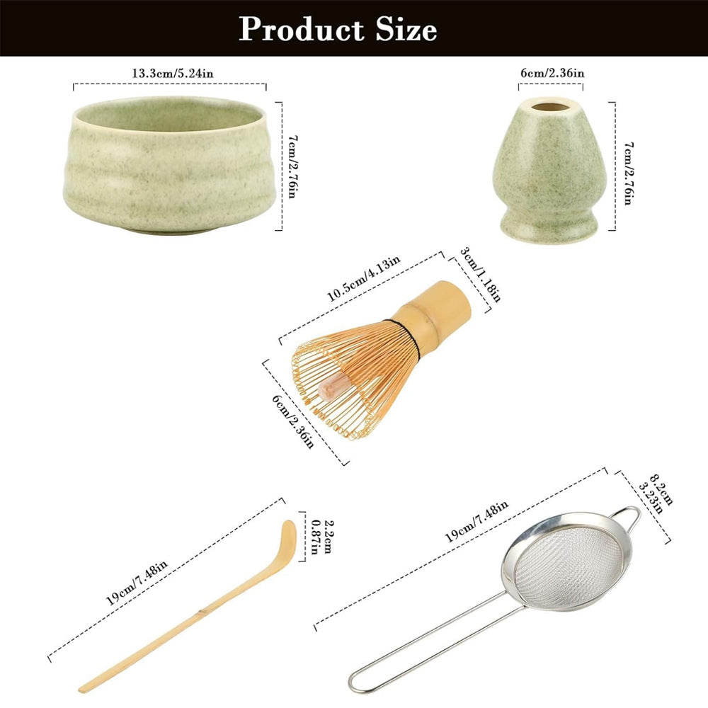 White Ceremony 4-Piece Matcha Ceramic Tool Set - Gift Box with Whisk (Chasen), Whisk Holder (Chasen Kuse-Naoshi), Bowl, and Scoop