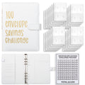 White 100 Envelope Savings Challenge Binder - A5 Budget Planner & Money Organizer with Zipper Pockets - Perfect for Couples & Families
