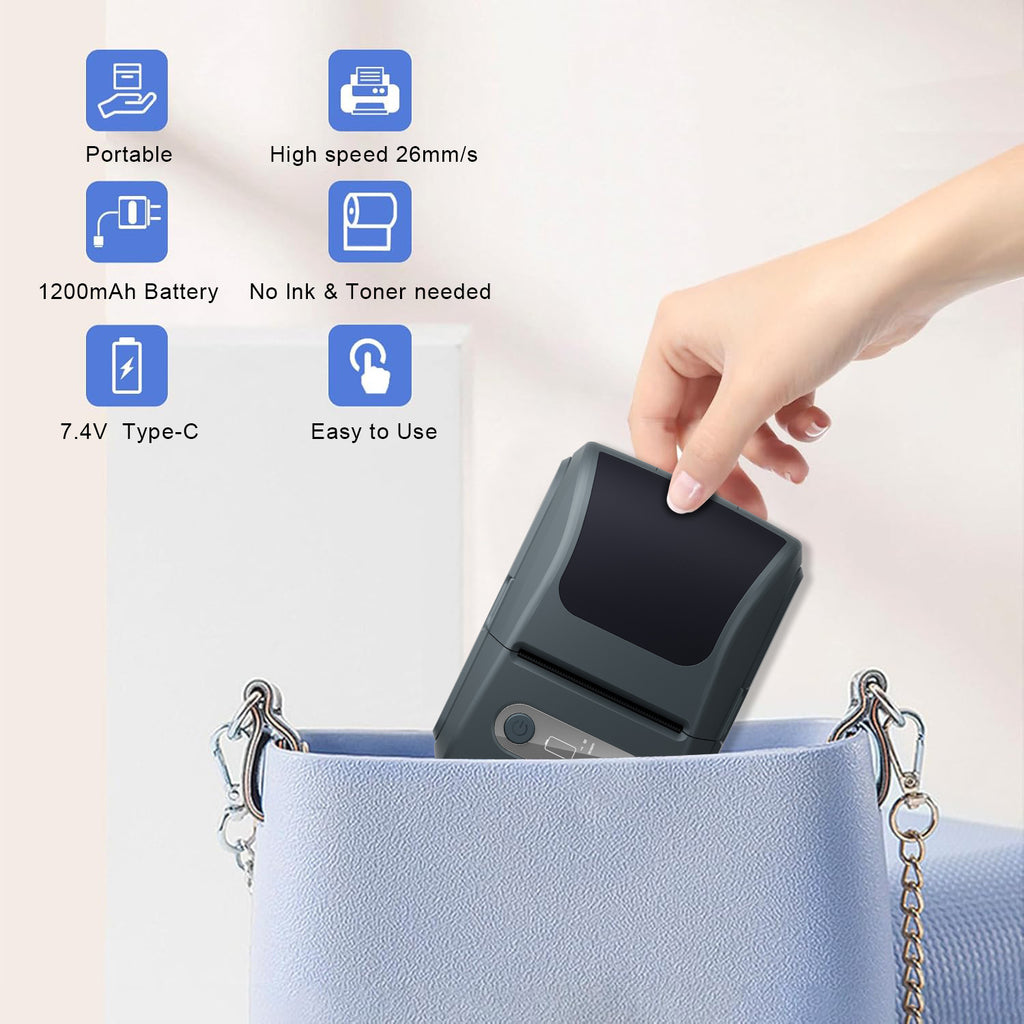 Black Portable Bluetooth Thermal Label Printer – Compact, Ink-Free Mini Label Maker for Home, Office, and Small Business Use in Australia