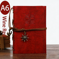 2-Pack A6 Nautical Vintage PU Leather Student Notebook - Pirate Style Strapped Diary with 150 Pages of Refillable Kraft Paper(Wine Red)