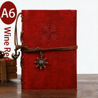 2-Pack A6 Nautical Vintage PU Leather Student Notebook - Pirate Style Strapped Diary with 150 Pages of Refillable Kraft Paper(Wine Red)