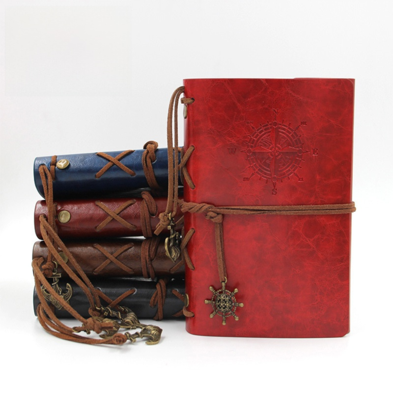 2-Pack A6 Nautical Vintage PU Leather Student Notebook - Pirate Style Strapped Diary with 150 Pages of Refillable Kraft Paper(Royal Blue)