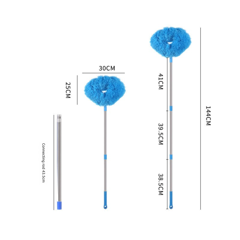 Green Long Handle Ceiling Fan Duster with Hollow Microfiber Head and Extendable Stainless Steel Pole for High Reach Home Cleaning Efficiency