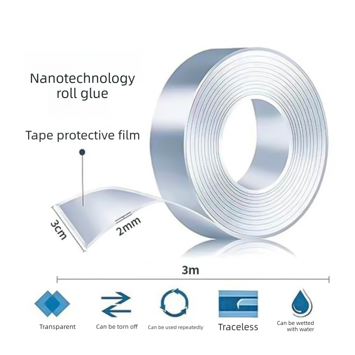 Multifunctional Reusable Nano Double-Sided Tape 2 Rolls with Dust Covers Heavy Duty Mounting Solution for Local Home and Office Organization