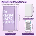 Blue 100 Days Envelope Savings Challenge with 50 Clear Double-Sided Pages - Portable A6 Size for Budgeting & Financial Goals