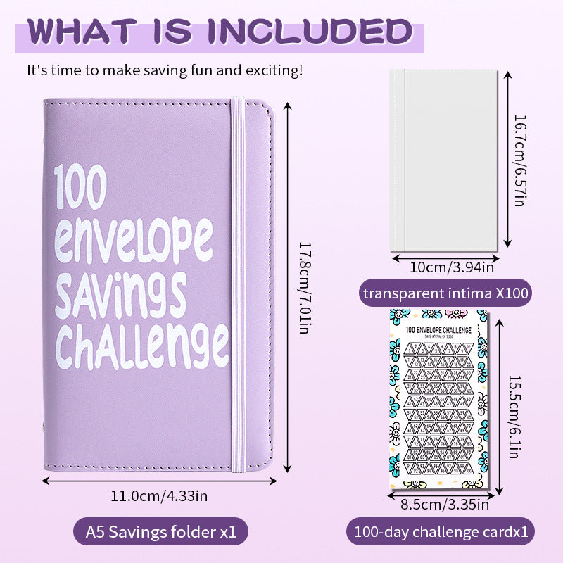 Blue 100 Days Envelope Savings Challenge with 50 Clear Double-Sided Pages - Portable A6 Size for Budgeting & Financial Goals