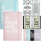 Two-Player 100 Days Envelope Savings Challenge with 50 Clear Double-Sided Pages - Portable A6 Size for Budgeting & Financial Goals (Pink + Blue)
