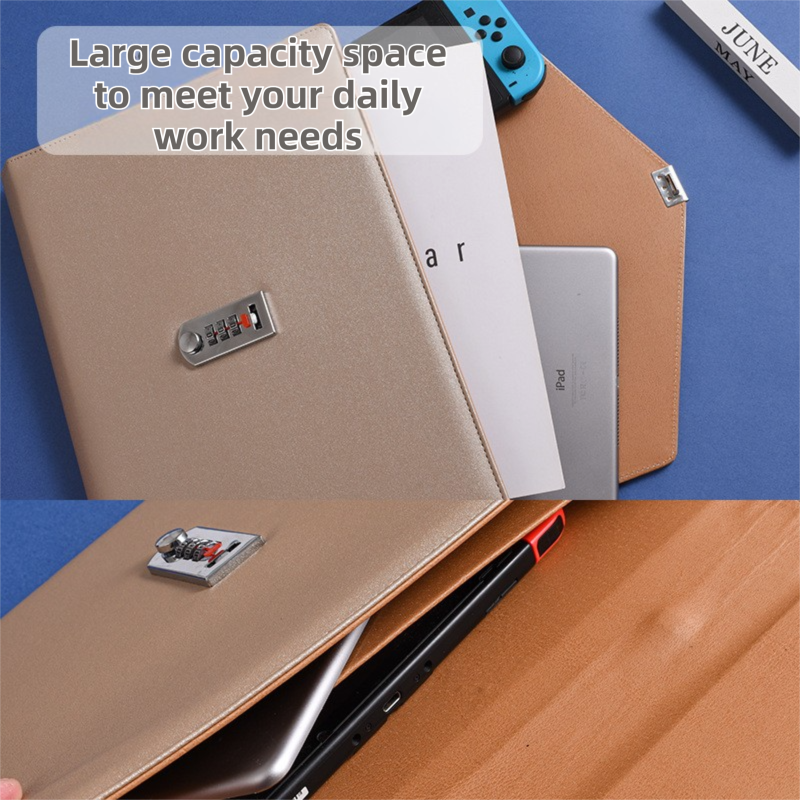 Black Anti-Theft Document Organizer with Secure Password Lock - Waterproof PU Leather Confidential File Bag