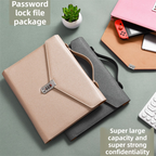 Champagne Anti-Theft Document Organizer with Secure Password Lock - Waterproof PU Leather Confidential File Bag