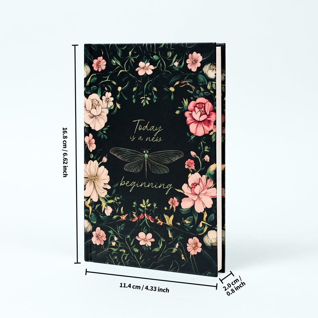 2PCS Elegant Vintage Floral Hardcover Notebook | Today is a New Beginning Dragonfly Journal | Creative A6 Portable Planner