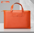 Orange Premium PU Leather Handheld Document Bag | Professional A4 File Organizer | Zippered Business Portfolio Tote