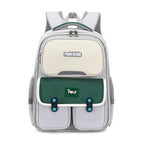 Grey-green Lightweight Kids School Backpack | Large Capacity Multi-Pocket Travel Bag | Ergonomic Primary Student Daypack