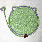 Green Durable Cat Scratching Mat with Attached Toy Ball - Washable and Multi-Functional, Ideal for Cats' Scratching and Sleeping - 50cm Diameter
