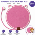 Pink Durable Cat Scratching Mat with Attached Toy Ball - Washable and Multi-Functional, Ideal for Cats' Scratching and Sleeping - 50cm Diameter