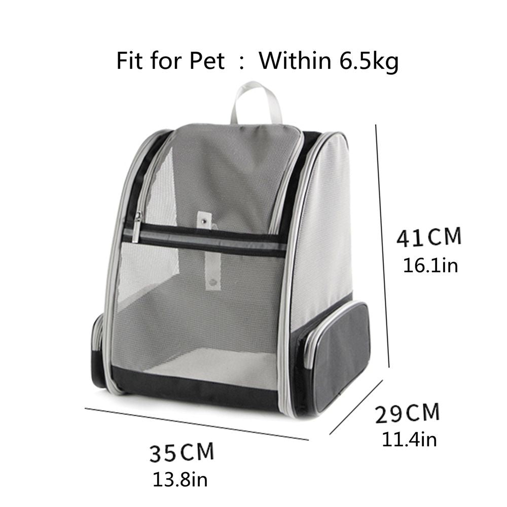 Black Breathable Pet Carrier Backpack - 35 x 29 x 41 cm Oxford Fabric Travel Bag with Mesh Ventilation, Structured Support and Plush Mat for Cats and Small Dogs