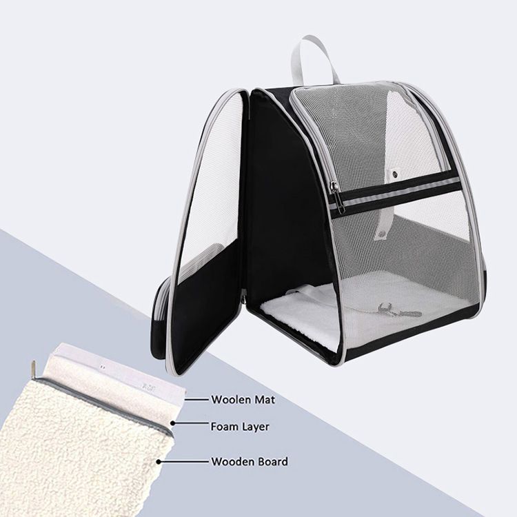 Black Breathable Pet Carrier Backpack - 35 x 29 x 41 cm Oxford Fabric Travel Bag with Mesh Ventilation, Structured Support and Plush Mat for Cats and Small Dogs
