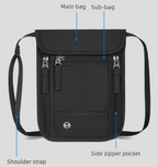 Grey RFID Neck Passport Holder - 16.3 x 22.8 cm Lightweight Nylon and Polyester Crossbody Travel Wallet and Document Organiser for Phone, Cards, Cash and Tickets