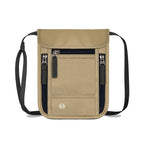 Khaki RFID Neck Passport Holder - 16.3 x 22.8 cm Lightweight Nylon and Polyester Crossbody Travel Wallet and Document Organiser for Phone, Cards, Cash and Tickets