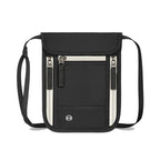 Black and Grey RFID Neck Passport Holder - 16.3 x 22.8 cm Lightweight Nylon and Polyester Crossbody Travel Wallet and Document Organiser for Phone, Cards, Cash and Tickets