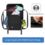 Black and Grey RFID Neck Passport Holder - 16.3 x 22.8 cm Lightweight Nylon and Polyester Crossbody Travel Wallet and Document Organiser for Phone, Cards, Cash and Tickets