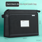 Black Double Layer Mesh File Bag with Handle Large Capacity Student Subject Organizer