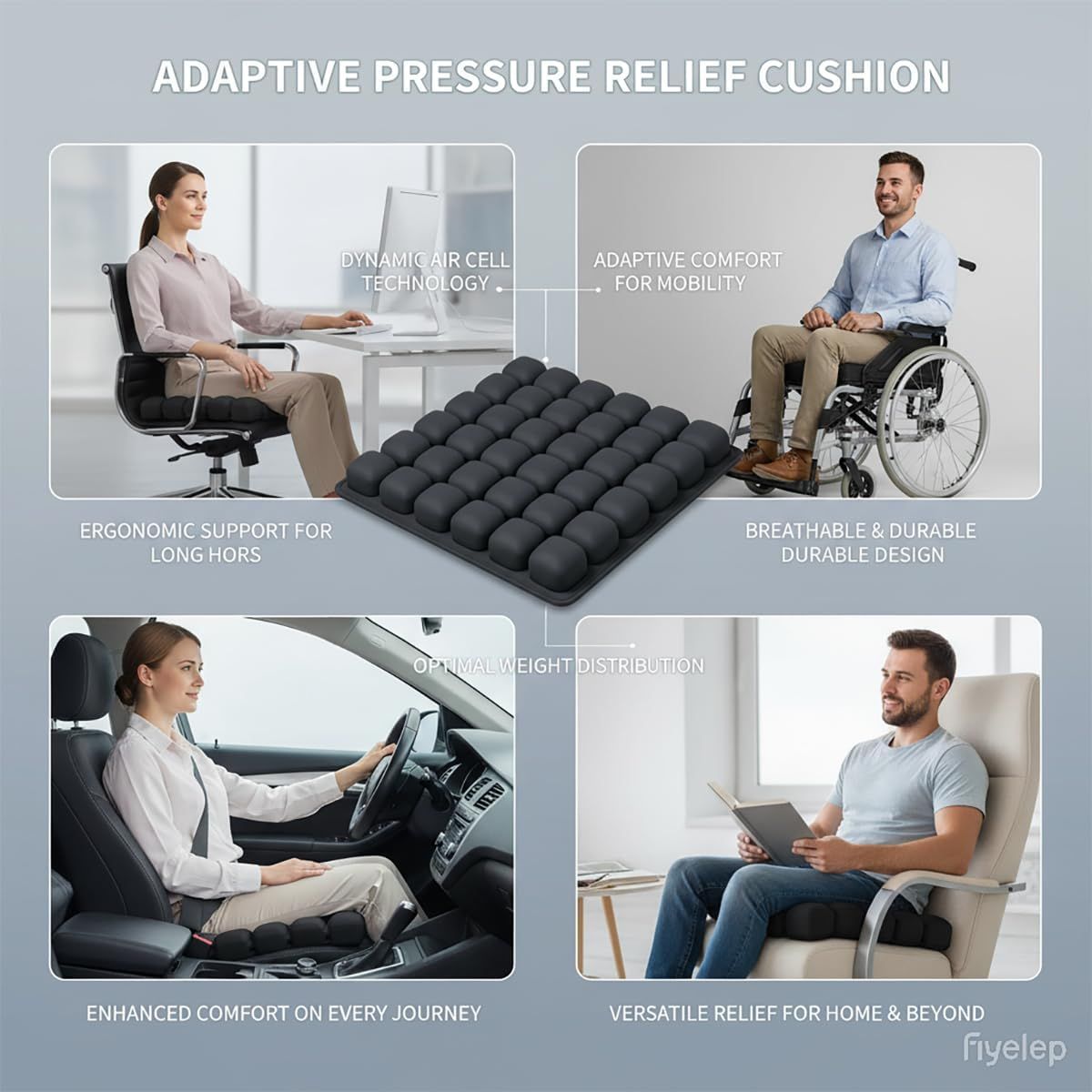Purple Portable 3D Aircell Travel Inflatable Seat Cushion with Built-in Pump – 36 Airbags Ergonomic Pressure Relief Pad with Lycra Cover & Non-Slip Base for Office Car Flight Long Sitting